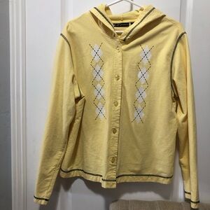 EVR Sports woman’s size XLarge Yellow and white Argyle print button up hoodie